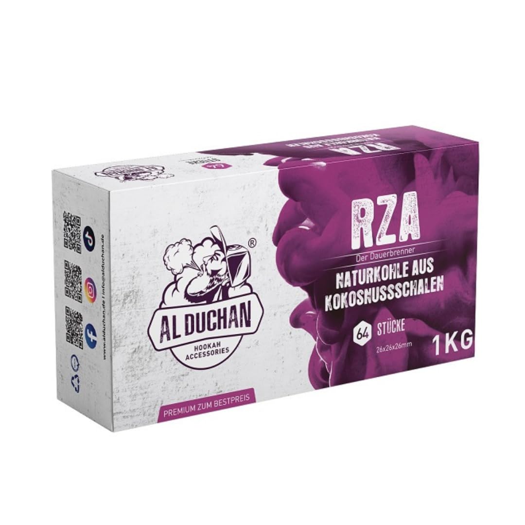 Shisha Kohle Naturkohle – Premium Kokoskohle für Wasserpfeife – 1KG, 4KG, 10KG, 20KG – Hohe Hitze, Lange Brenndauer (RZA 26x26x26mm 1KG)