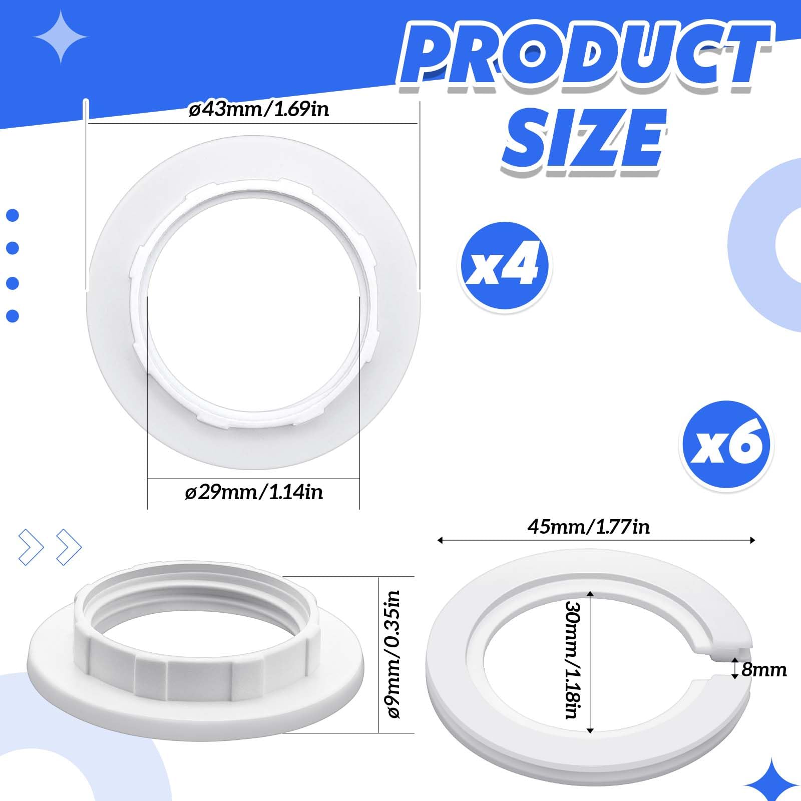 Weewooday 10 Pack E27 to E14 White Lamp Shade Adapter Ring, Plastic Lampshade Reducer Ring Converter - Image 3
