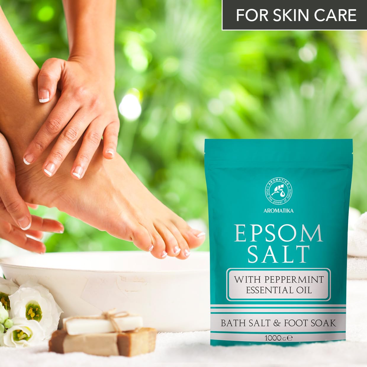Sali di Epsom di Menta Piperita 3000g - Sali di Epsom con Olio Essenziale di Menta Piperita - Puro e Naturale al 100% - Solfato di Magnesio Concentrato - Lenitivo e allevia la fatica - Rilassamento