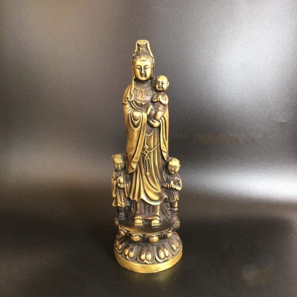 Guan Yin envoyer enfant cuivre sculpté figurines statues d'art maison