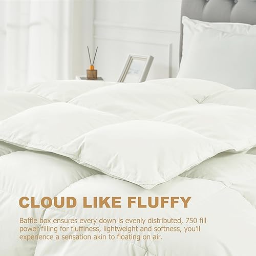 Miniatura 5 de KUSNUG Edredón de plumas de ganso tamaño King, relleno de edredón esponjoso blanco para todas las estaciones, funda de edredón 100% algodón egipcio,