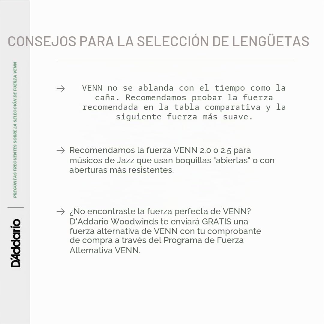 D'Addario VENN G2 Synthetic Tenor Sax Reeds - Cañas para saxofón tenor con construcción sintética avanzada de fibras de polímero, resina y caña natural - Resistencia 2.0