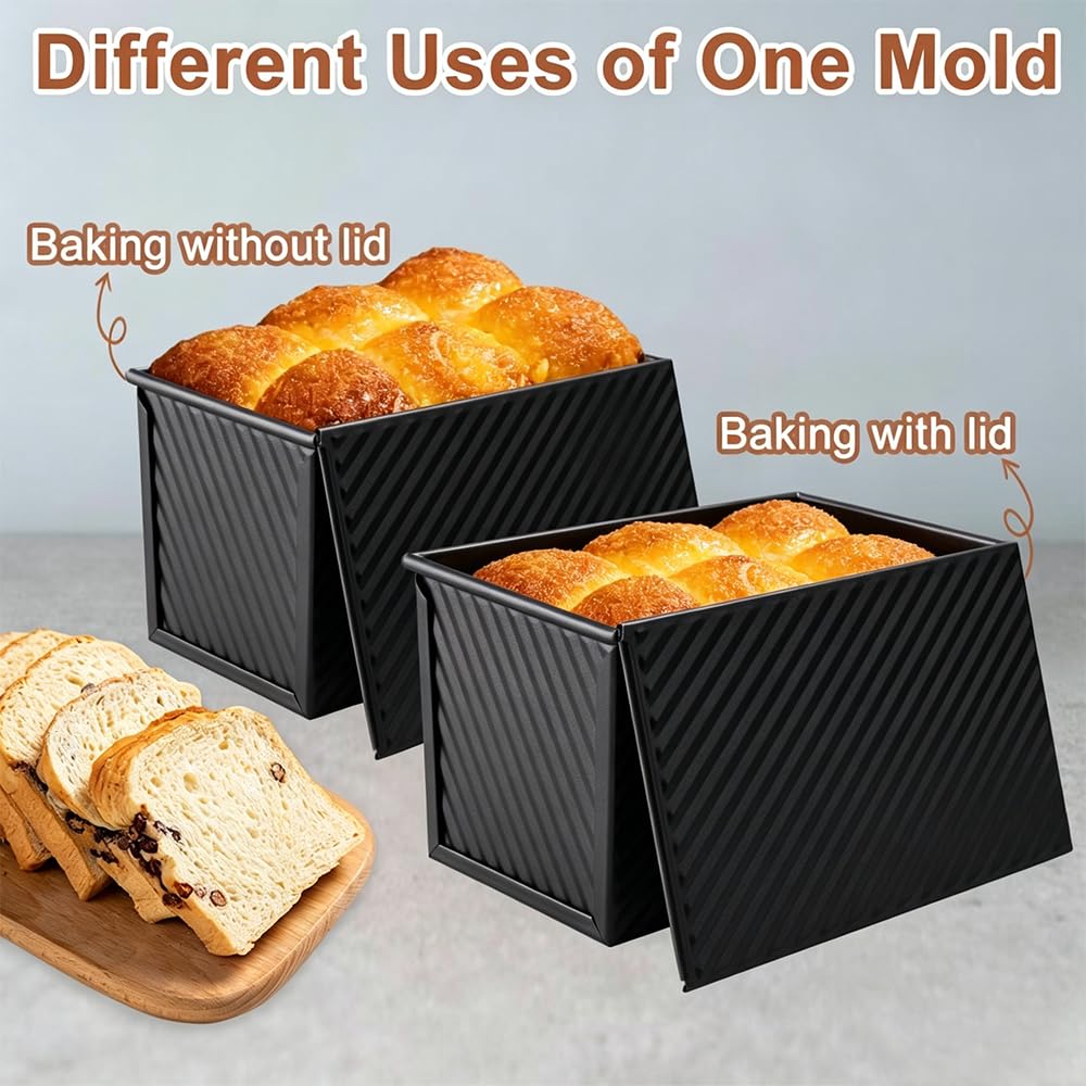 Set di 2 Stampo Per Pane In Cassetta Con Coperchio Antiaderente | Stampo Pane In Cassetta Con Coperchio,450g di Impasto, Stampo Plumcake Stampi Per Pane, Per Cuocere Toast Pane Torte Panini