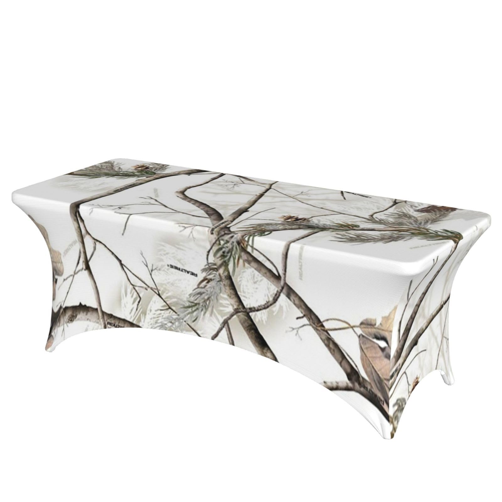 DCEHGEW 6FT Spandex Rectangular Table Cloth, White Trees Camouflage Printed Fitted Elastic Tablecloths Washable Table Cover for Event, Wedding, Banquet & Party