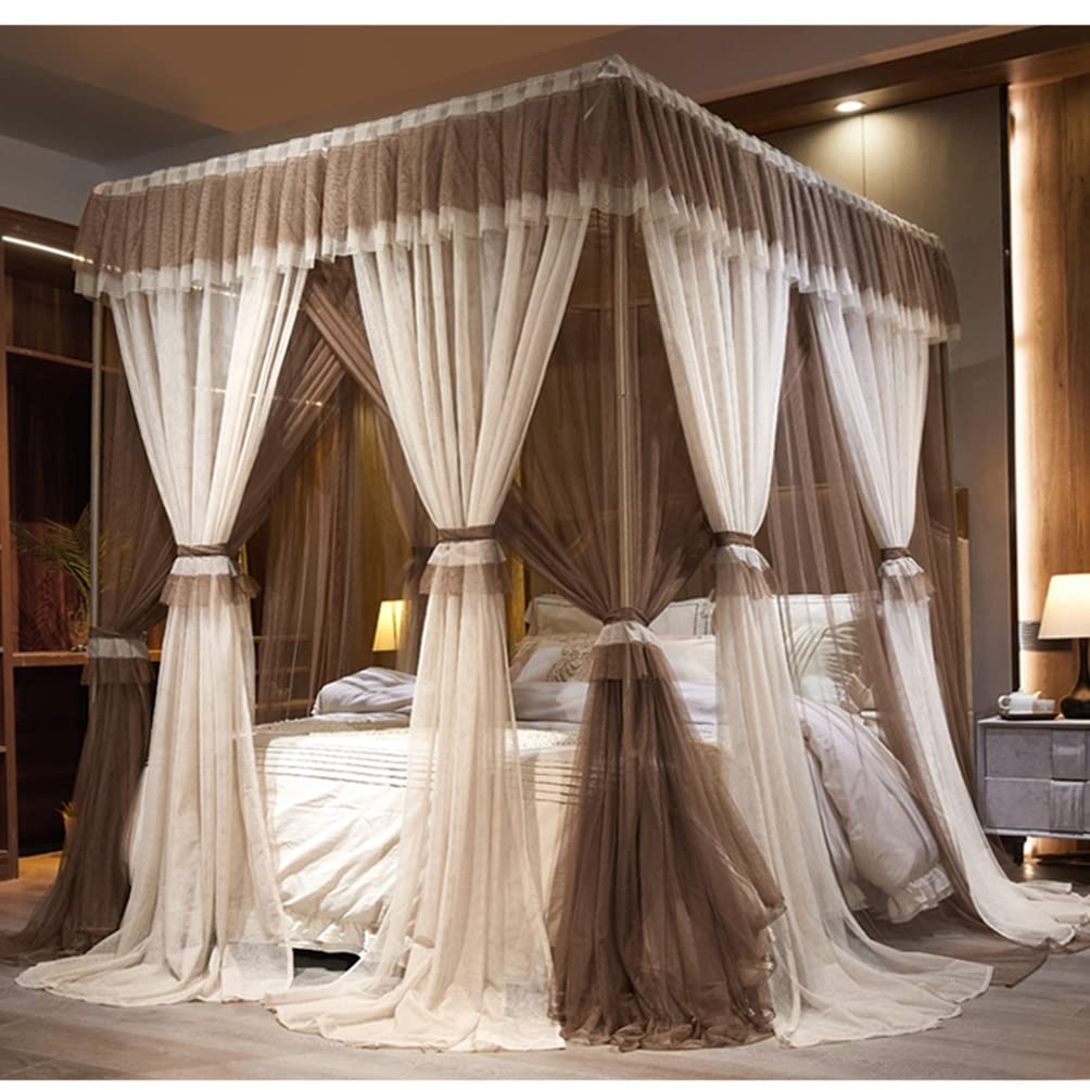 Zanzariera del Baldacchino del Letto Estivo, Zanzariera A Baldacchino per Letto Princess per Ragazze E Ragazzi Adulti con Supporto (Color : Khaki, Size : 200X220cm/79X87inch)