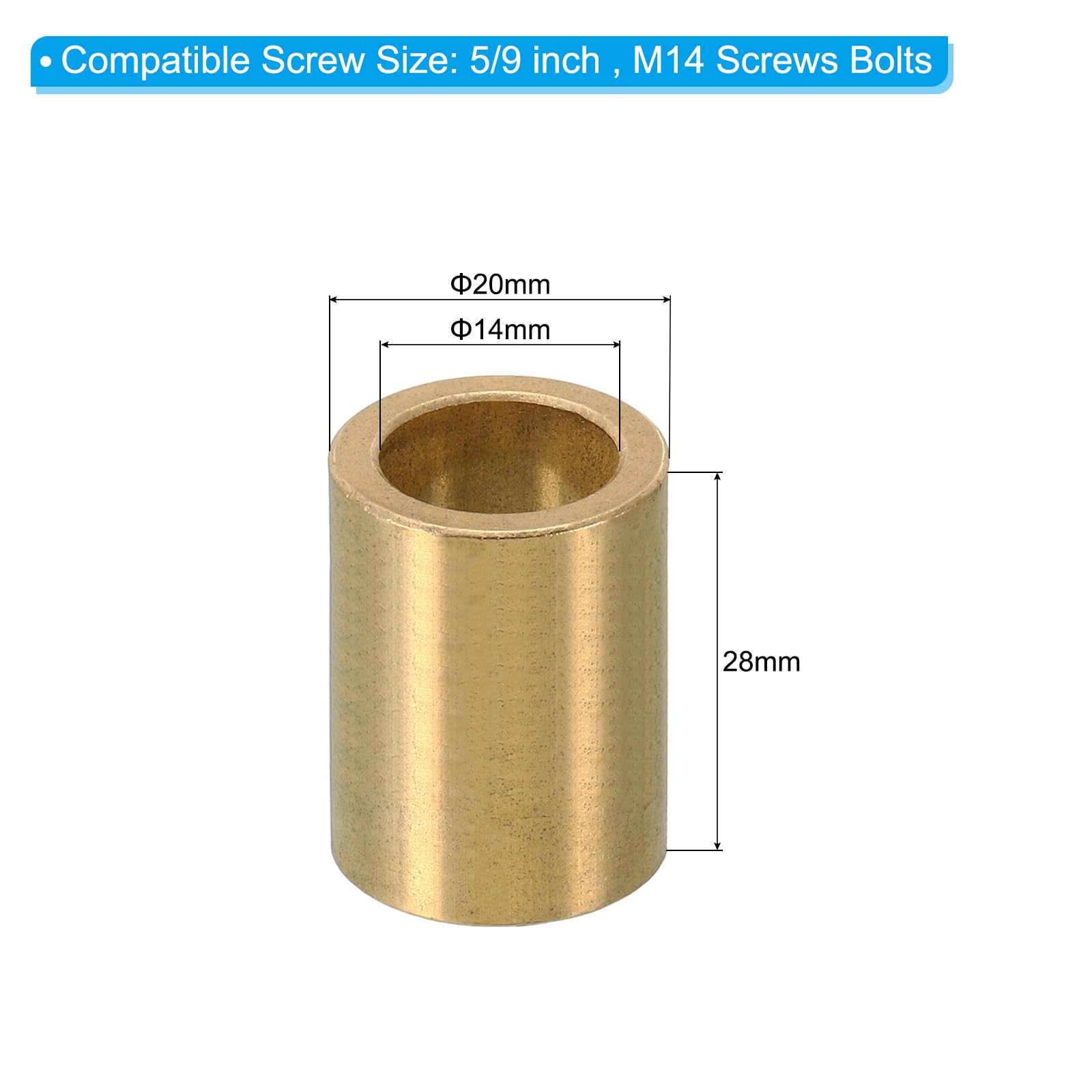 PATIKIL M14 Brass Spacers, 2 Pcs Metal Spacer Brass 14mm ID x 20mm OD x 28mm L Brass Spacers Screw Standoff for 5/9 Inch or M14 Screw - Image 2