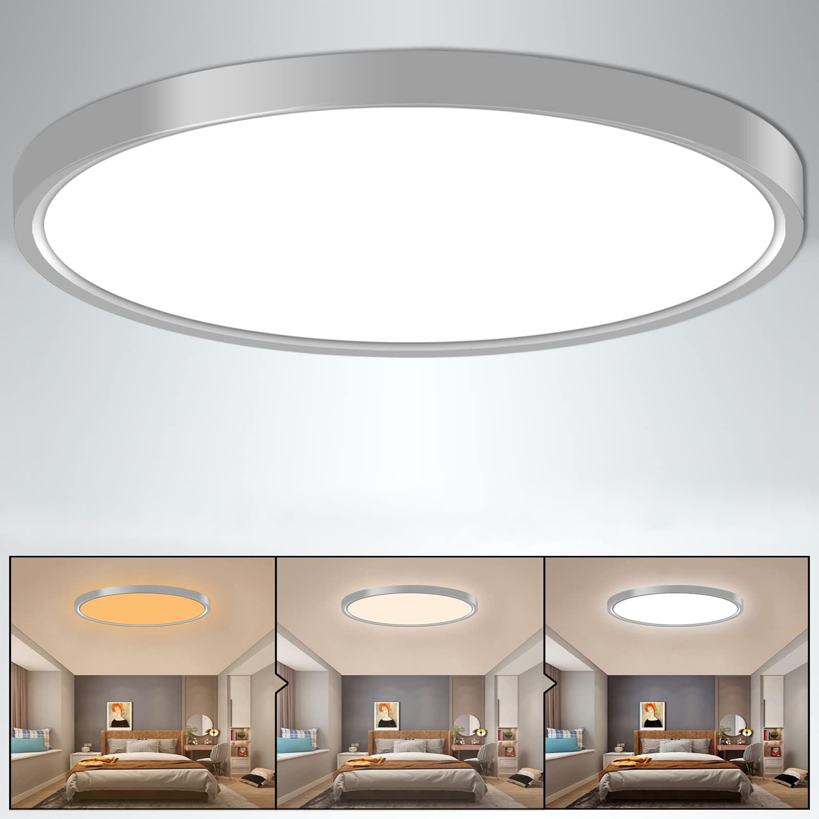 uowlbearCeiling Light LED 28W 12 Inch, Switchable 3000K/4500K/6500K, Round Ceiling Mount Light Fixture for Kitchen, Bedroom, Living Room, Dining Room