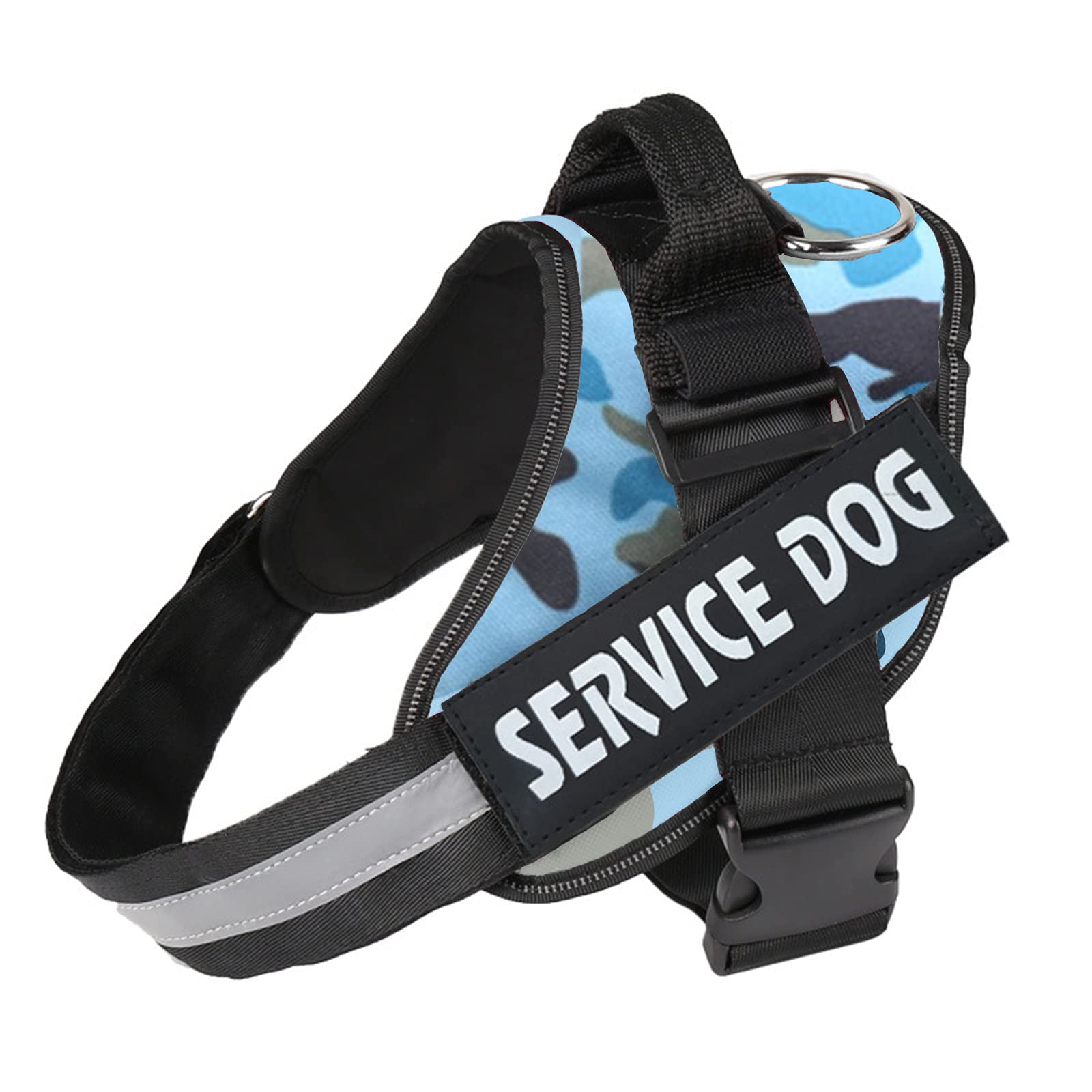 COMOYAFIZILI Dog Harness, No-Pull Pet Harness Adjustable Soft Padded Dog Vest, Reflective No-Choke Pet Oxford Vest with Easy Control Handle for Large Dogs, Camouflage Blue, M