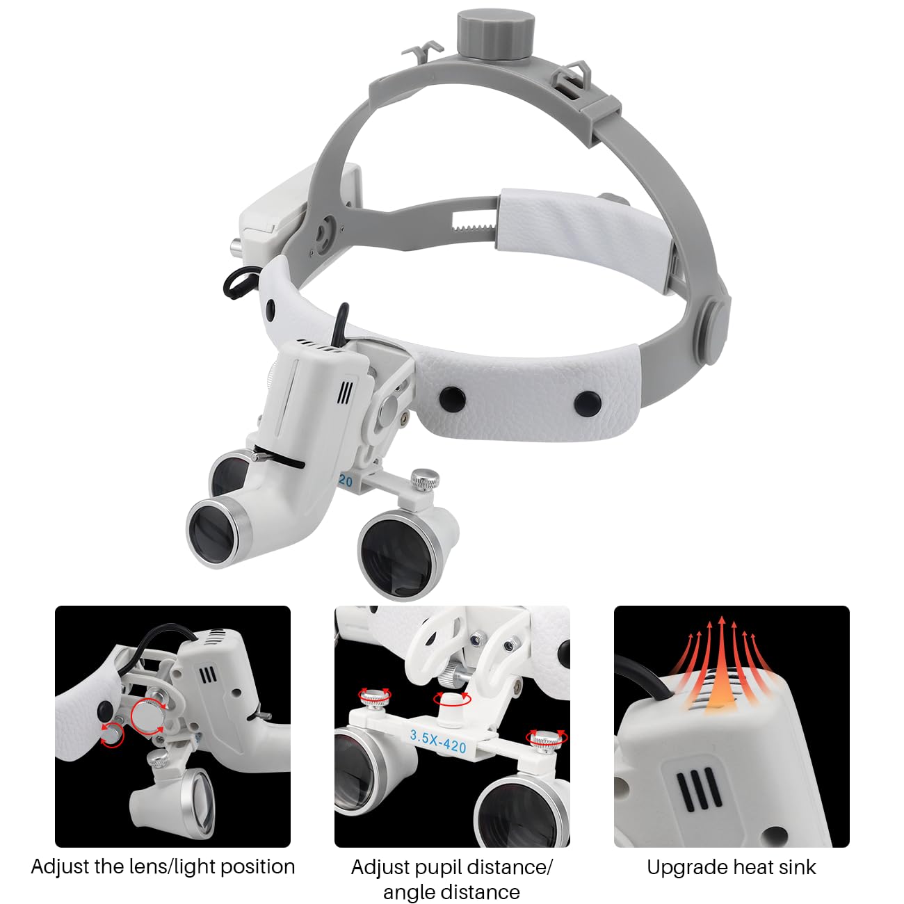 Loupes Binoculaires Dentaires 2,5X/3,5X, Lampe Frontale LED Chirurgicale Dentaire 5 W, Loupe Chirurgicale Dentaire avec Lampe Frontale Médicale, Loupes Dentaires Cliniques 3.5X