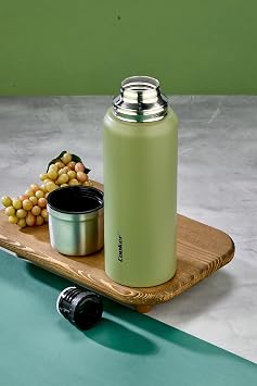 Cooker 1 Litre Çift Katlı Çelik Termos, 24 Saat Sıcak, 48 Saat Soğuk, Haki