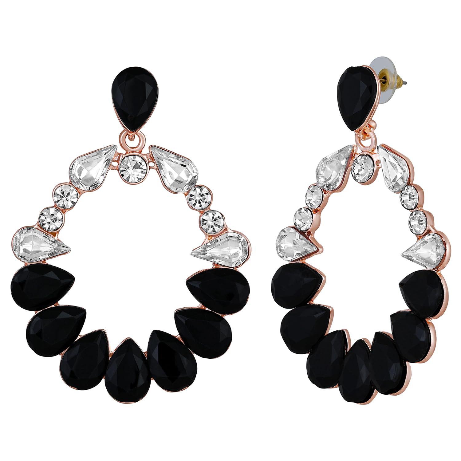 Mahi Rose Gold Plated Black and White Shiny Crystals Luxurious Dangler Earrings for Women (ER1109833ZBla) (B0CH8QBZWB) Amazon Price History, Amazon Price Tracker