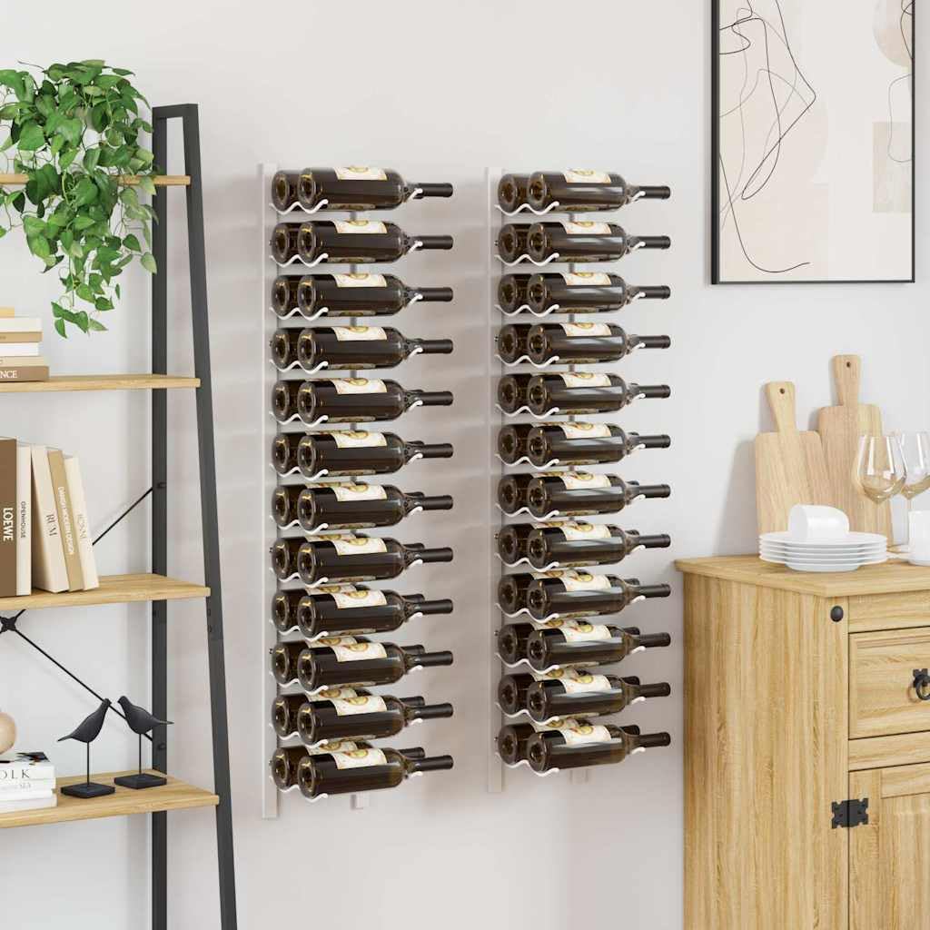 Wand-Weinregal aus Weißem Eisen 2 STK 24 Flaschen Flaschenhalter für Küche Bar Speisekammer Lagerung und Aufbewahrung von Weinflaschen mit Montagematerial