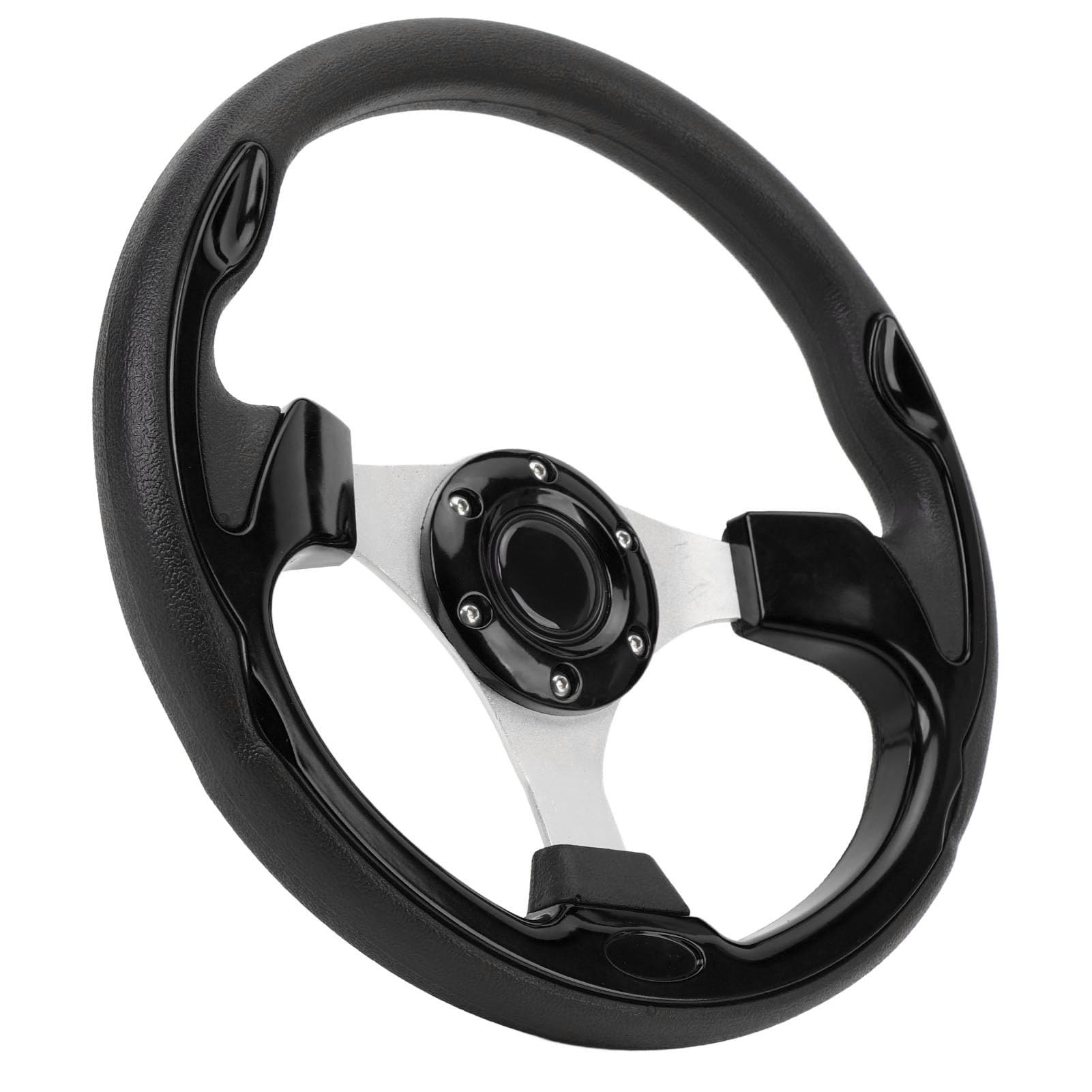 Universal 13in Racing Steering Wheel, PU Leather Wrap Aluminum Frame Comfortable Grip, 6 - Hole Bolt Pattern with Horn Button for Standard Hub Adapter, Sporty Car Interior Upgrade (Nera)