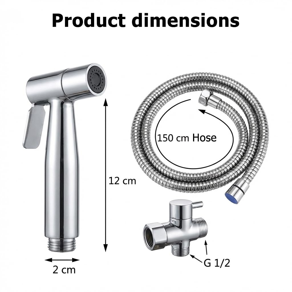 Grifo Bidet para WC Ducha Higiénica de Acero Inoxidable con Manguera 1.5m, para Higiene Personal y Limpieza de Mascotas Incluye Adaptador G1/2 (Acero)