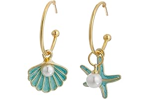 Shell Hoop Earrings - Asymmetric Shell Earring with Starfish for Beach Wardrobe