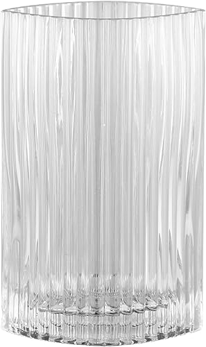 Jarrón de vidrio acanalado para flores, florero de vidrio estriado, florero de cristal acanalado, florero cilíndrico de vidrio, florero de flores