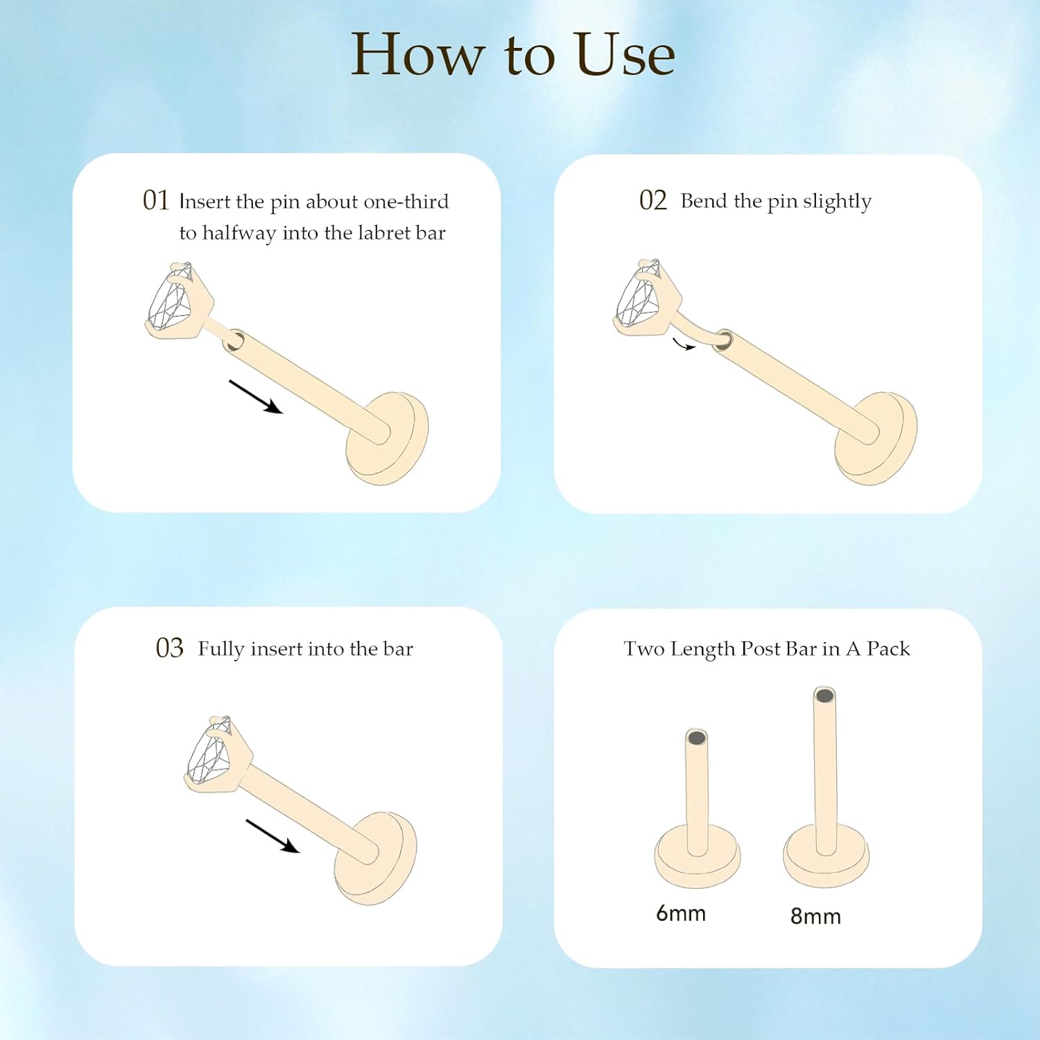 limerencia F136 Hypoallergenic Titanium Flat Back Stud,G23 Implant Grade Press Fit Threadless Earrings 20g 6mm 8mm Push Pin Tragus Cartilage Helix Conch Nose Piercing(1PC) - Image 6