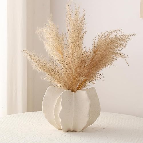Miniatura 2 de Juego de 3 jarrones de cerámica blanca para decoración moderna del hogar, adecuado para hierba de las pampas, jarrón neutro bohemio nórdico de