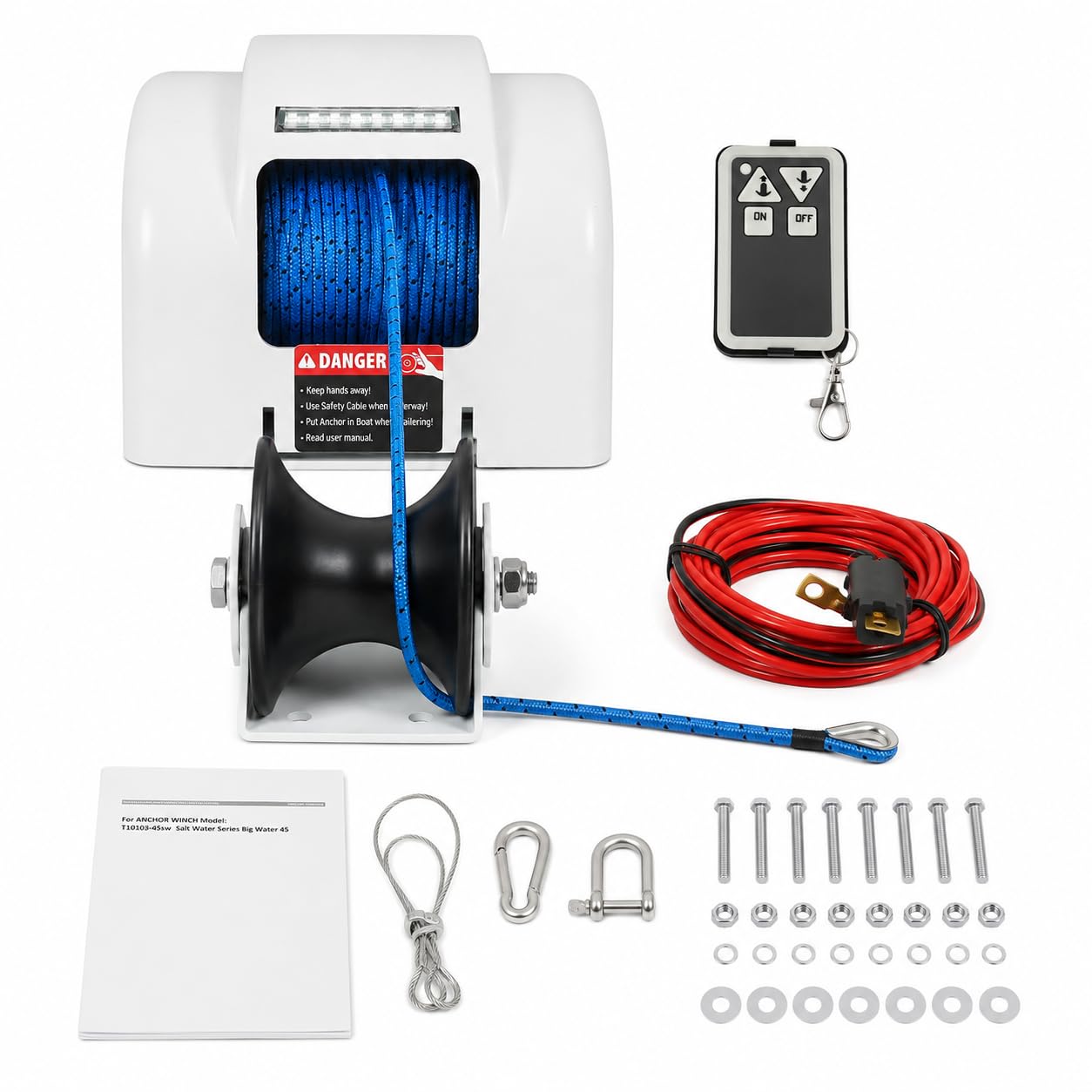 Anker Boot Elektrische Ankerwinde 12V mit Fernbedienung, Elektrische Seilwinde für Boote mit 30 m Nylonseil, Belastbarkeit bis 20 kg, Bootsanker Winde für Schnellboote Fischerboote Motorboote