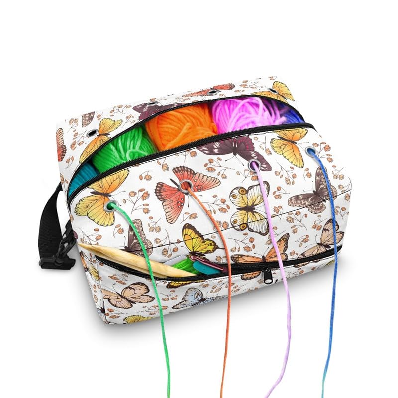 Kuiaobaty Butterfly Flowers Crochet Yarn Storage Bag