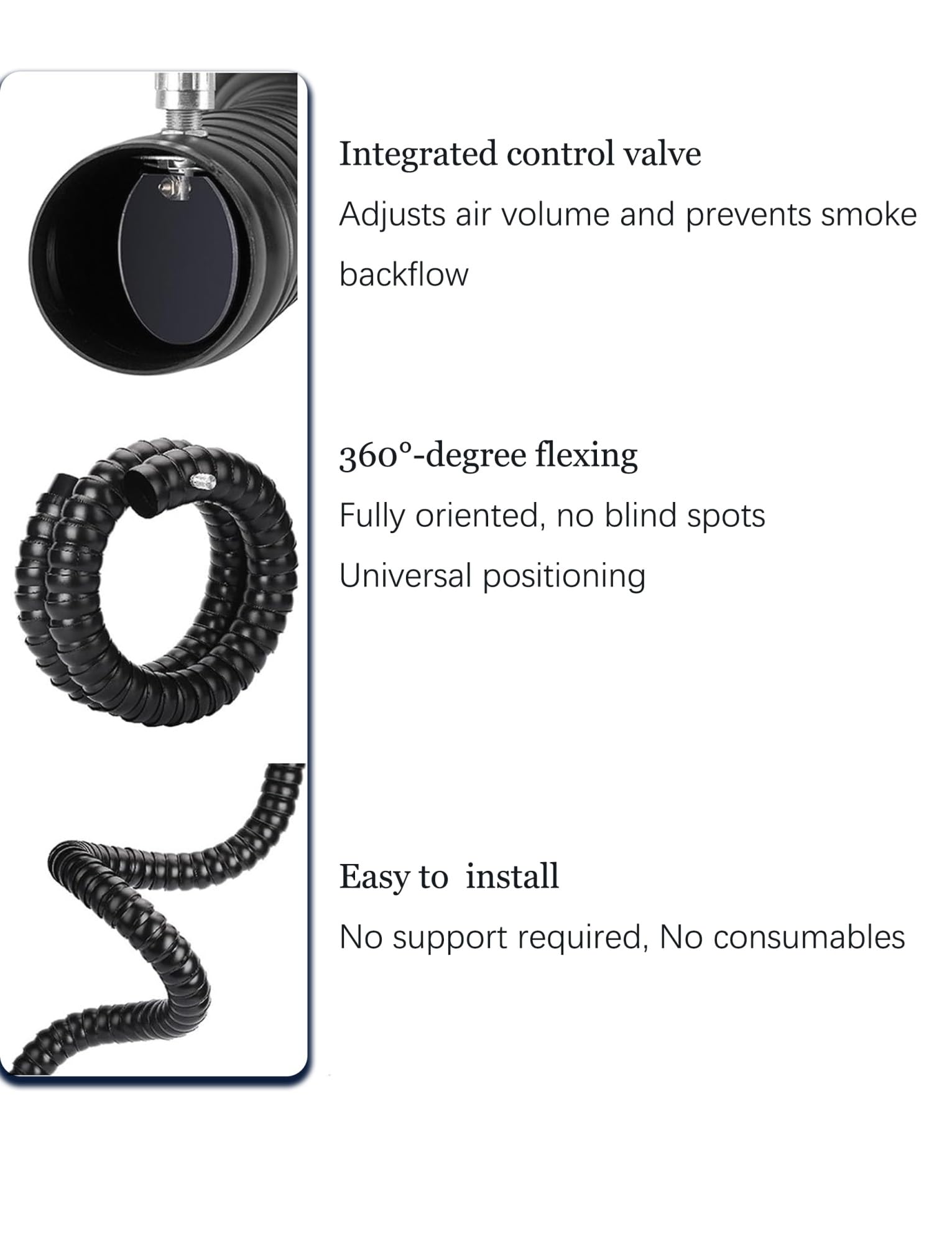 Elastyczny Wąż Odciągowy Z Możliwością Regulacji 360° Do Warsztatu | Odciągowego Pyłu Spawalniczego(Black160mm/6.3in,200cm)