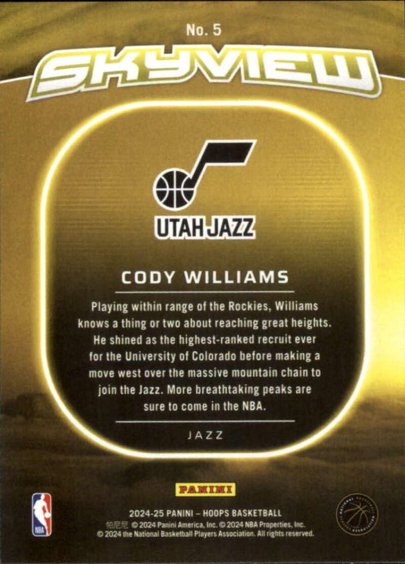 Amazon.com: 2024-25 NBA Hoops Skyview #5 Cody Williams Utah Jazz