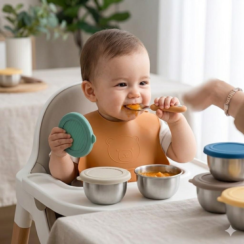 Baby Feeding Bowl with Lid Set of 2 Stainless Steel Baby Katori for Milk, Baby Food | Food Grade BPA Free Storage Bowl for Infants,Toddlers & Kids Leak Resistant,Durable & Rust Proofs-image-9