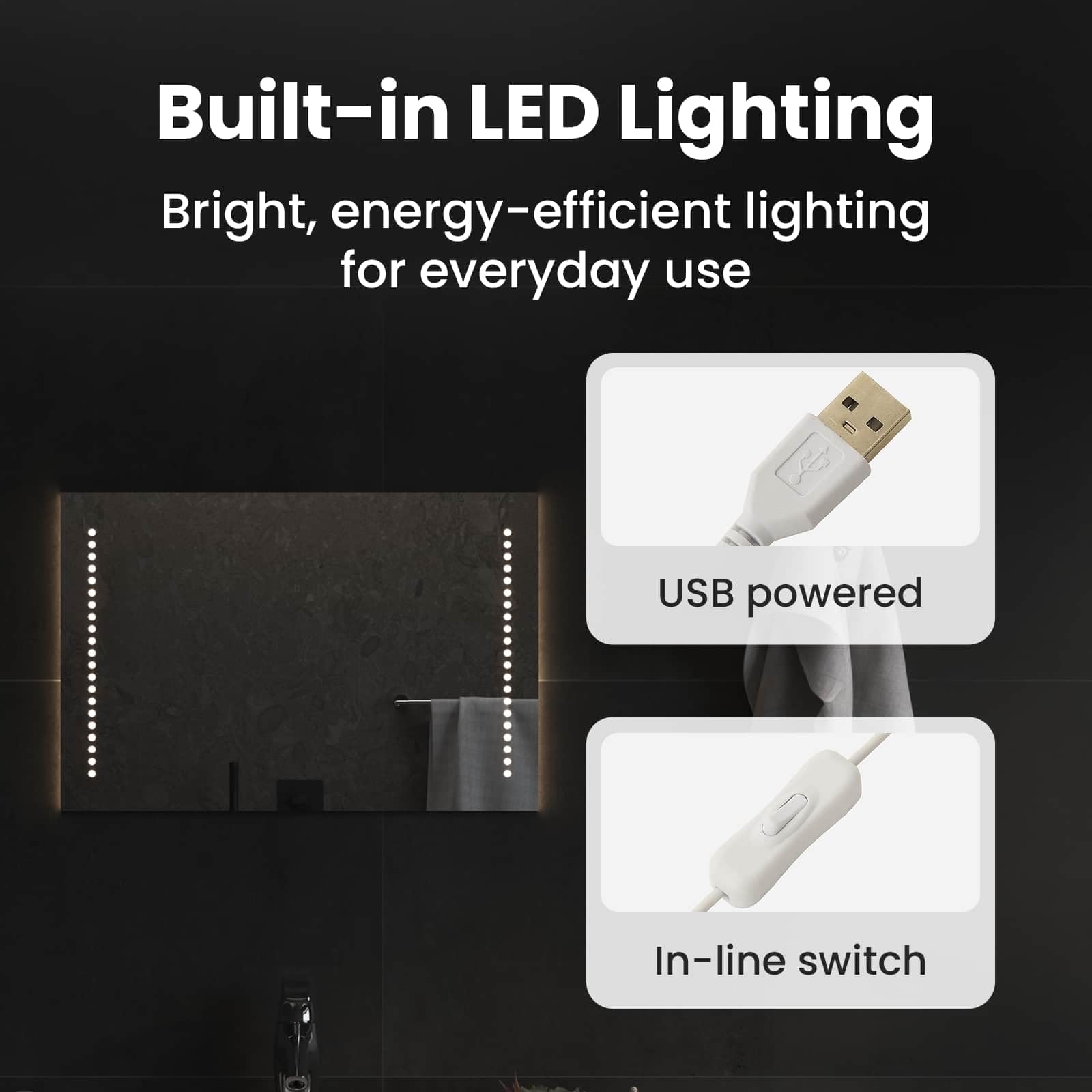 vidaXL Espejo de baño LED Transparente 60 x 40 cm Vidrio Templado