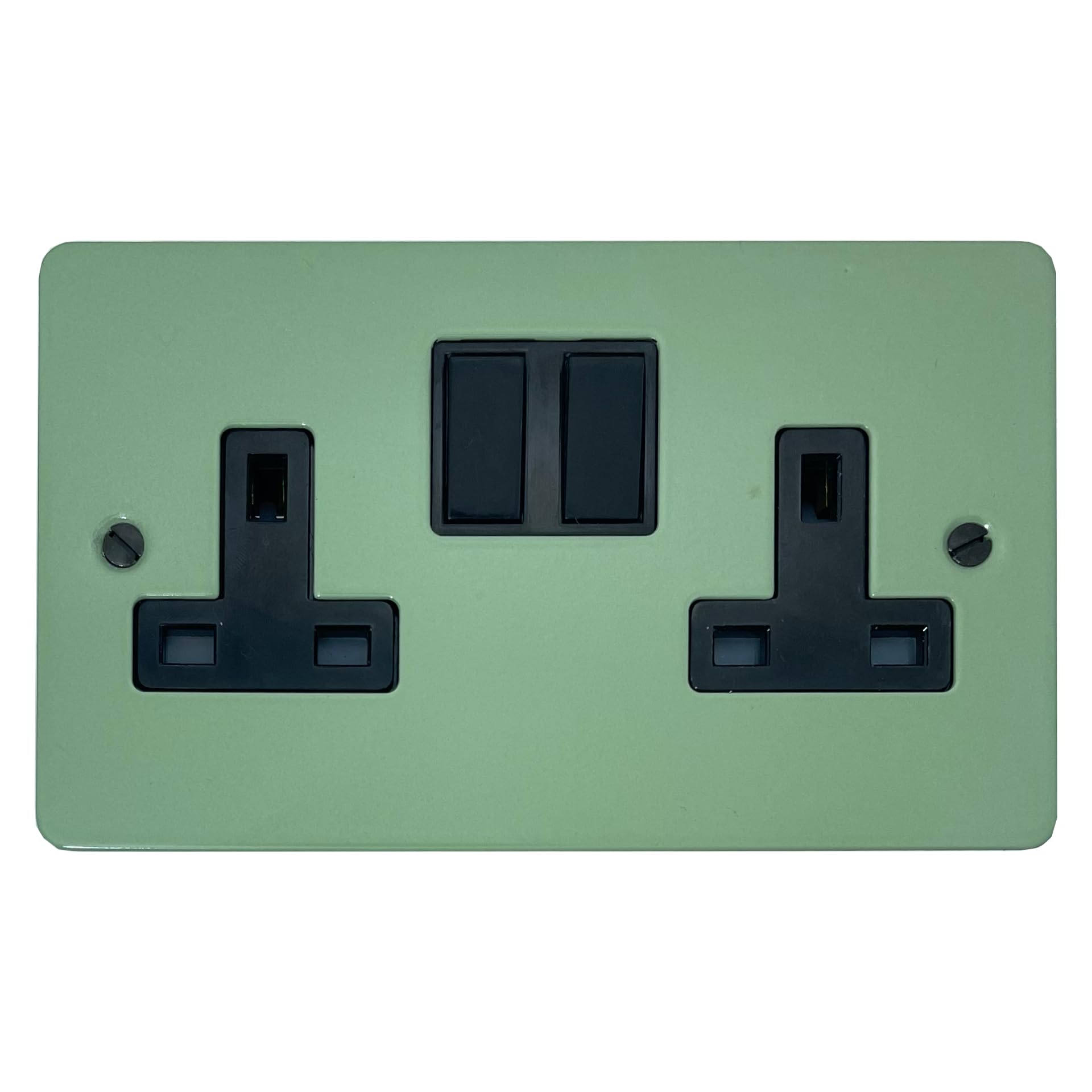 Flat Sage Green Double Socket (Black Switch) - FSG10B