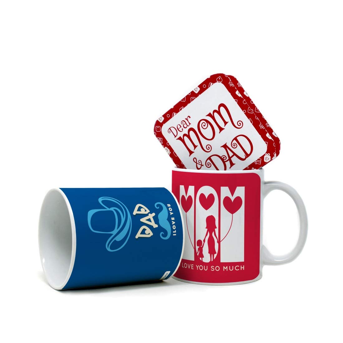 Gift for Father Mother Dad Mom Birthday Anniversary Mom I Love You So Much & Dad I Love You Pink & Blue Printed Best Ceramic Mug Set of 2 Everyday Home Decor Gifting