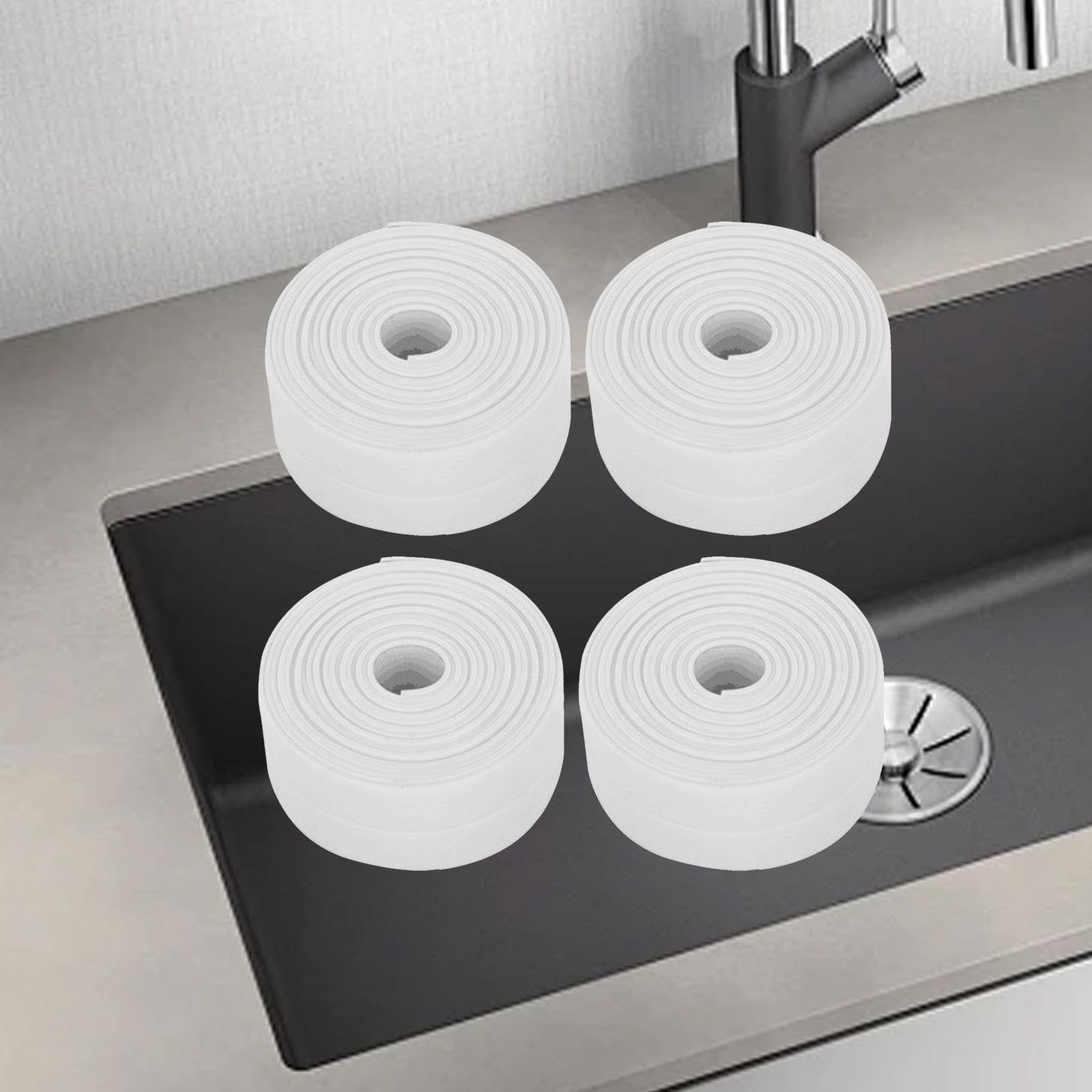 2 Cintas de Sellado Impermeables, Tira Selladora de Calafateo, Práctico Protector de Bordes Multiusos, Tira de Calafateo para Encimera de Cocina, Colo, 4 Piezas
