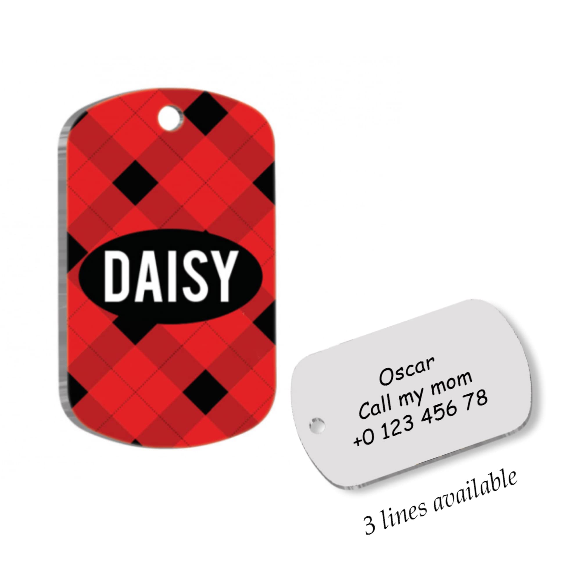 Plaid Personalized Dog Tag - Custom Name Tag - ID Tag for Dog & Cat - Customized Pet Tags - Dog Name Tag - Cat Name Tag - Engraved Dog Tag - TS1