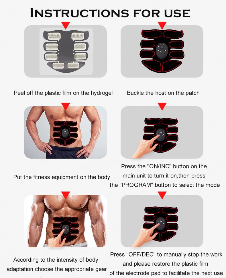 EMS Muscle Stimulator, EMS Trainingsgerät, EMS Bauchmuskeltrainer, USB-Wiederaufladbarer Tragbarer Muskelstimulator, Bauchtrainer Elektrisch für Bauch, Arm, Bein-Fitness Trainings Gang (Rot)