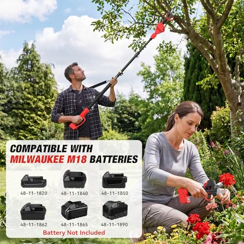 Image of 2-In-1 Electric Pruning Shears for Milwaukee M18 Battery, 1.6 inch Cutting Diameter Cordless Pole Pruners 18v - Brushless Motor, 4 Modes Electric Pruning Shears for Gardening & Tree Trimmer (No Battery)