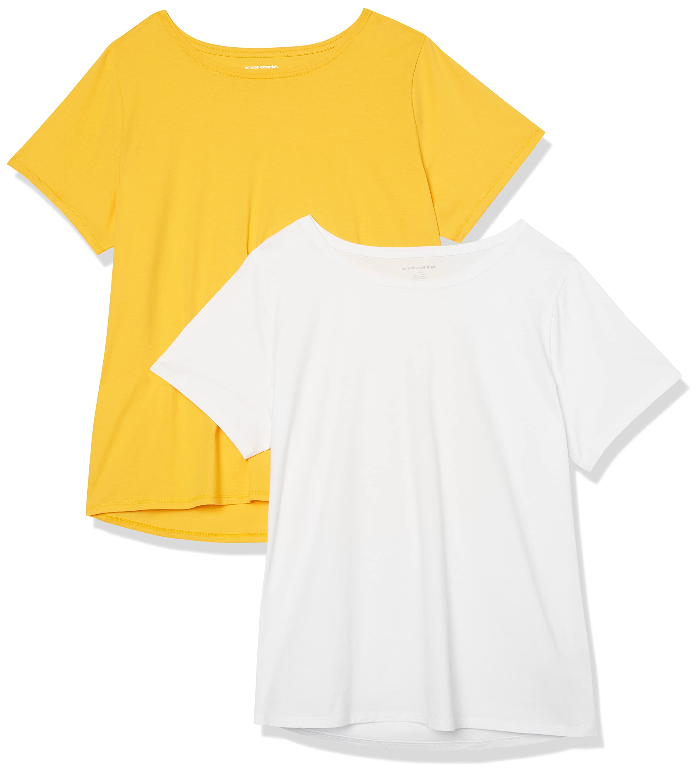Amazon Essentials Camiseta de Cuello a La Caja de Manga Corta, 100% Algodón y Ajuste Clásico (Disponible en Tallas Grandes) Mujer, Pack de 2