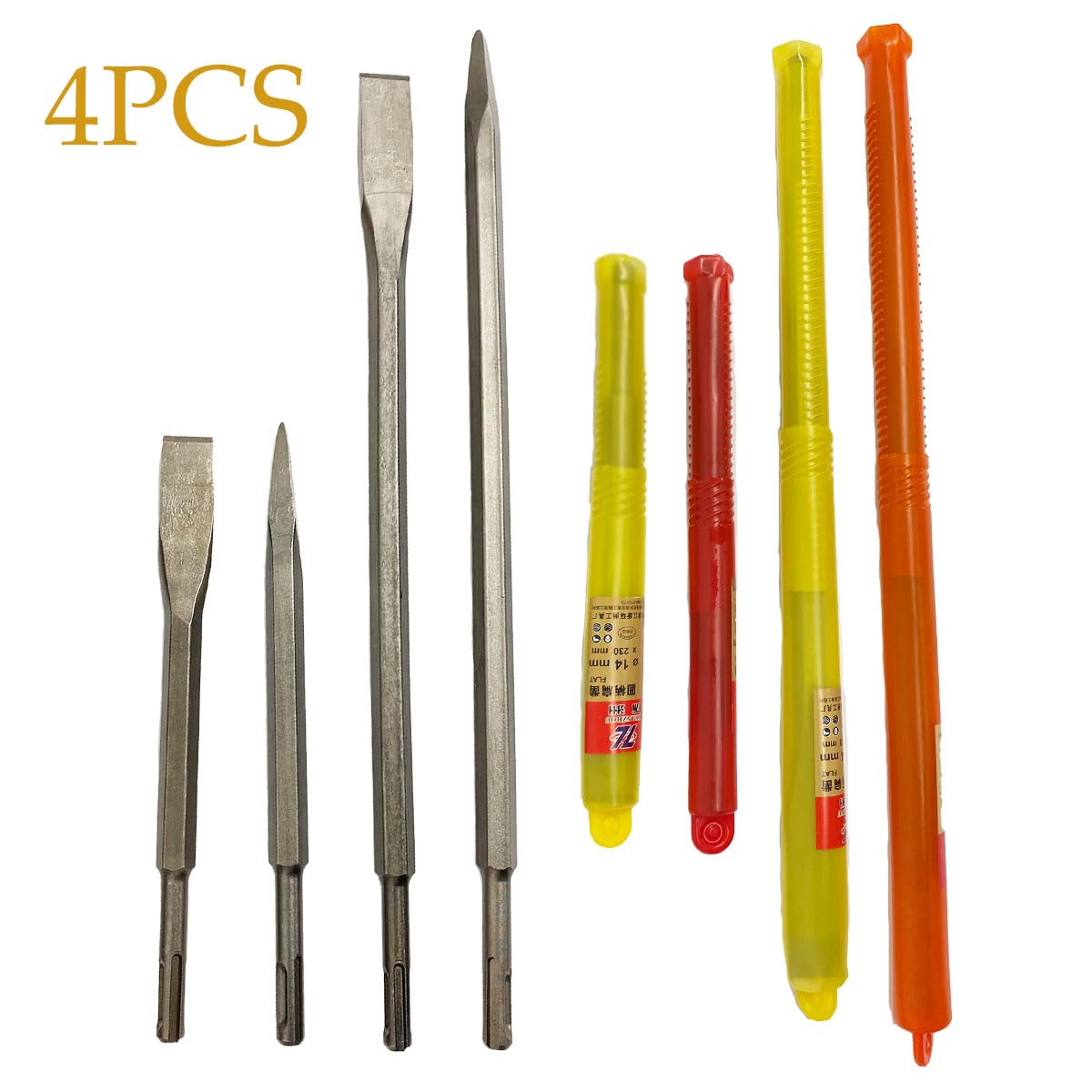 Scalpello SDS Plus da 4 Pezzi, 400 mm/230 mm di Lunghezza, Scalpello Piatto e Scalpello a Punta,Scalpello Muratore,Scalpello Professionale, Per Trapani Leggeri e Martelli a Percussione