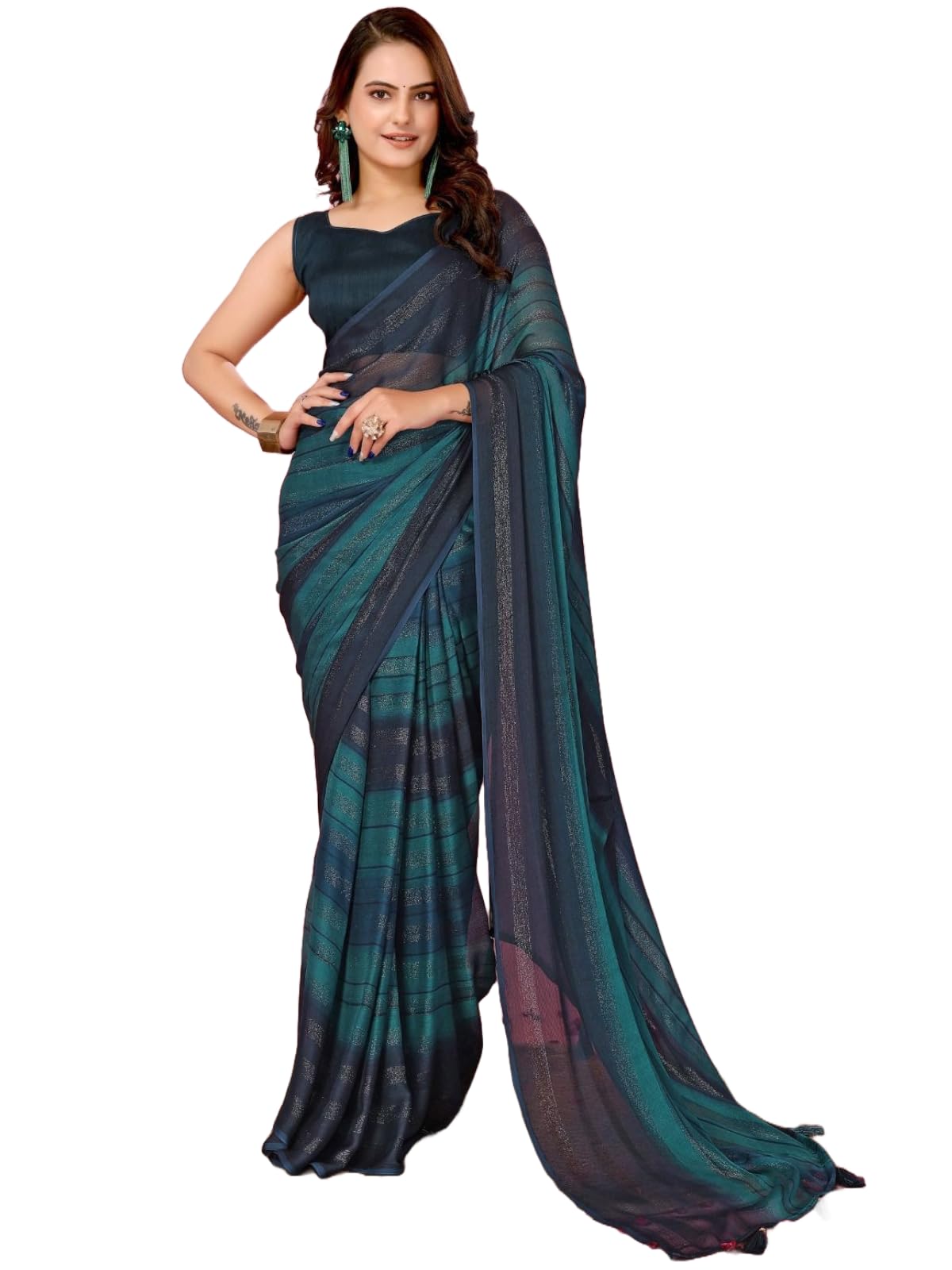 Pandadi Saree Elegant Moss Chiffon Ready-to-Wear Saree with Bangalori Satin Blouse