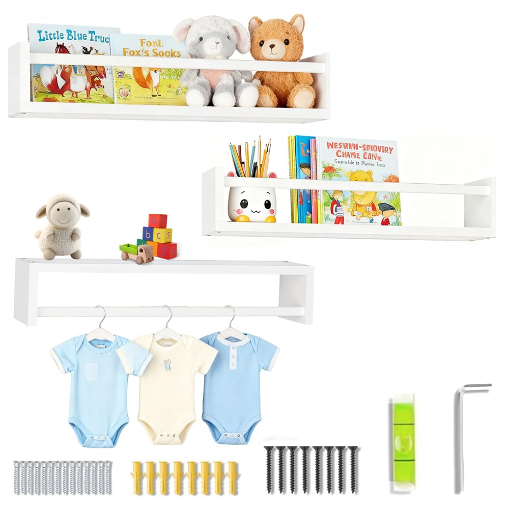 Estantería Infantil Pared, Juego de 3 Estantería Libros Infantil de Madera Maciza, Estantes de Pared para Habitación Infantiles, Dormitorio, Salón, Baño, Cocina