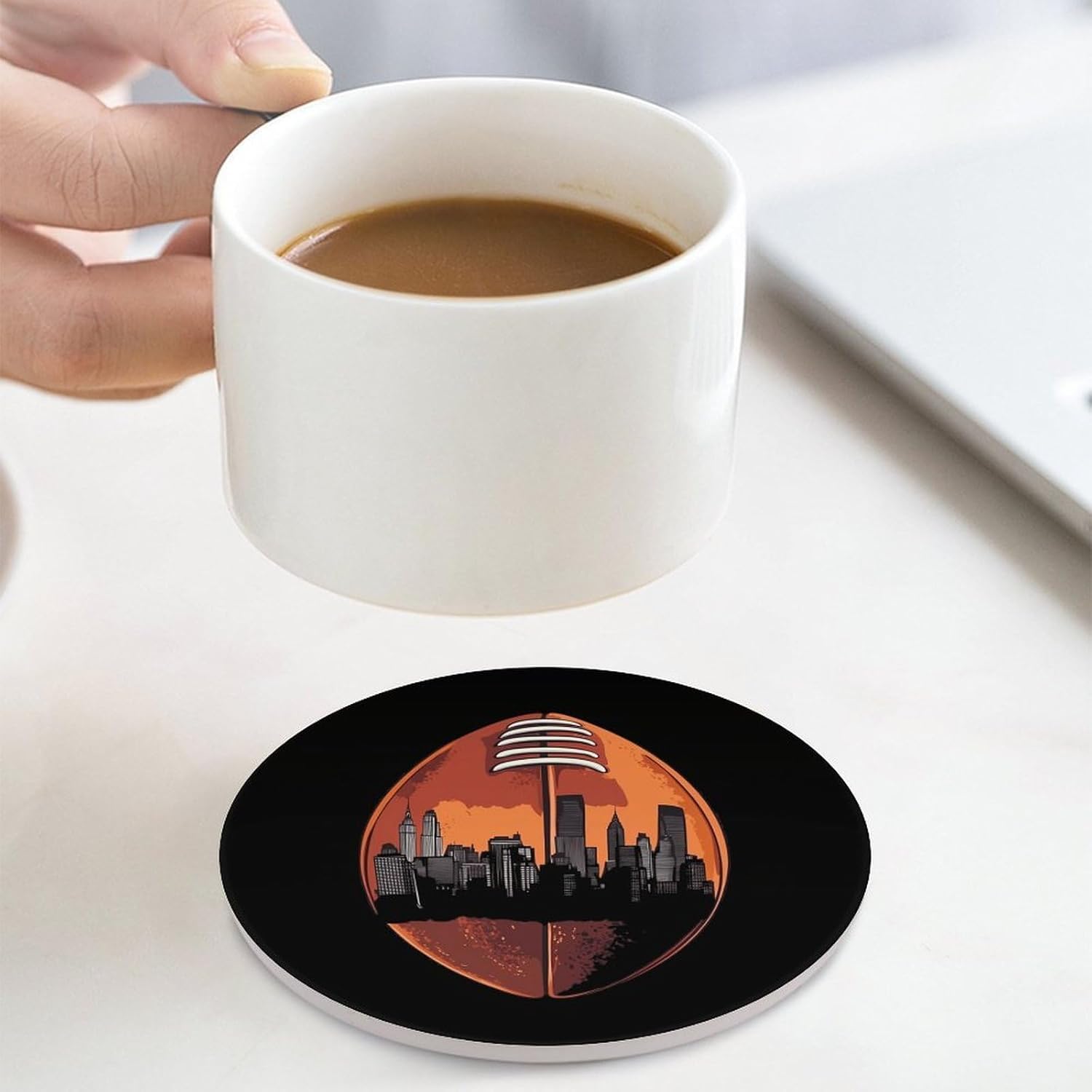Football City Skyline Coasters for Drink Round Ceramic Coaster with Cork Base Home Decorative 4PCS
