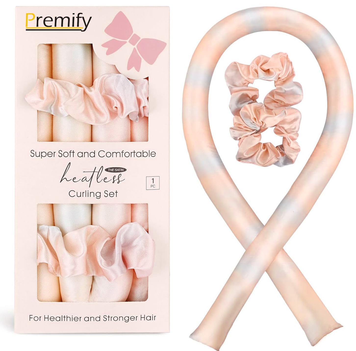 Satin Heatless Hair Curler, 3pcs Overnight Curling Set, Rod & Headbands for Short & Long Hair, Curls & Wrap Curlers (Pink TieDye)