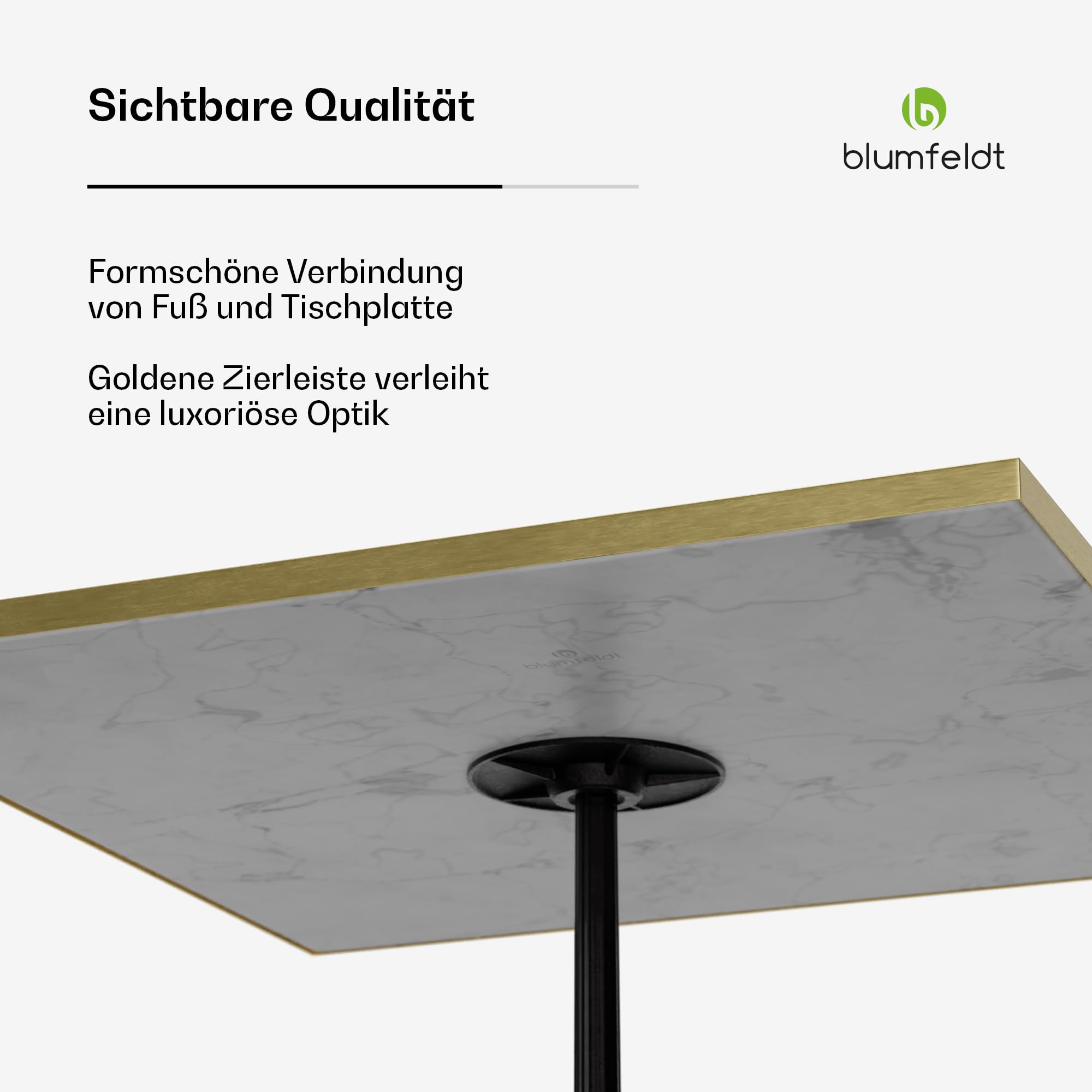 blumfeldt Bistrotisch – 60x60 cm Marmorplatte, Jugendstil-Design, Wetterfest, Gusseisenfuß, Ideal für Garten & Balkon, Einfacher Aufbau