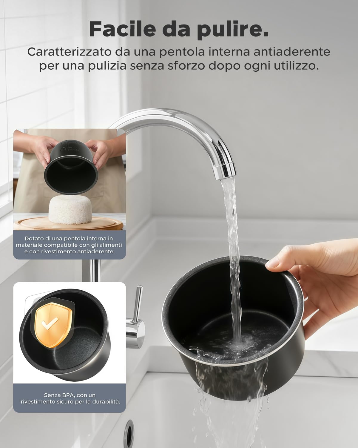 Bear Cuociriso 2 tazze non cotte, multifunzione da 300 W, con funzione di mantenimento del calore, funzione preimpostata, mini cooker elettrico, grigio
