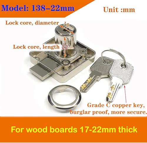 Miniatura 3 de Cerradura de seguridad pesada para armario con llaves (con llave diferente), puerta doble individual, uso general, se adapta a paneles de madera de