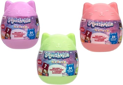 Squishmallows Squishville Series 6 – Paquete surtido de 3 – Mini peluche y accesorios – Kellytoy oficial – Los estilos pueden variar – Gran regalo