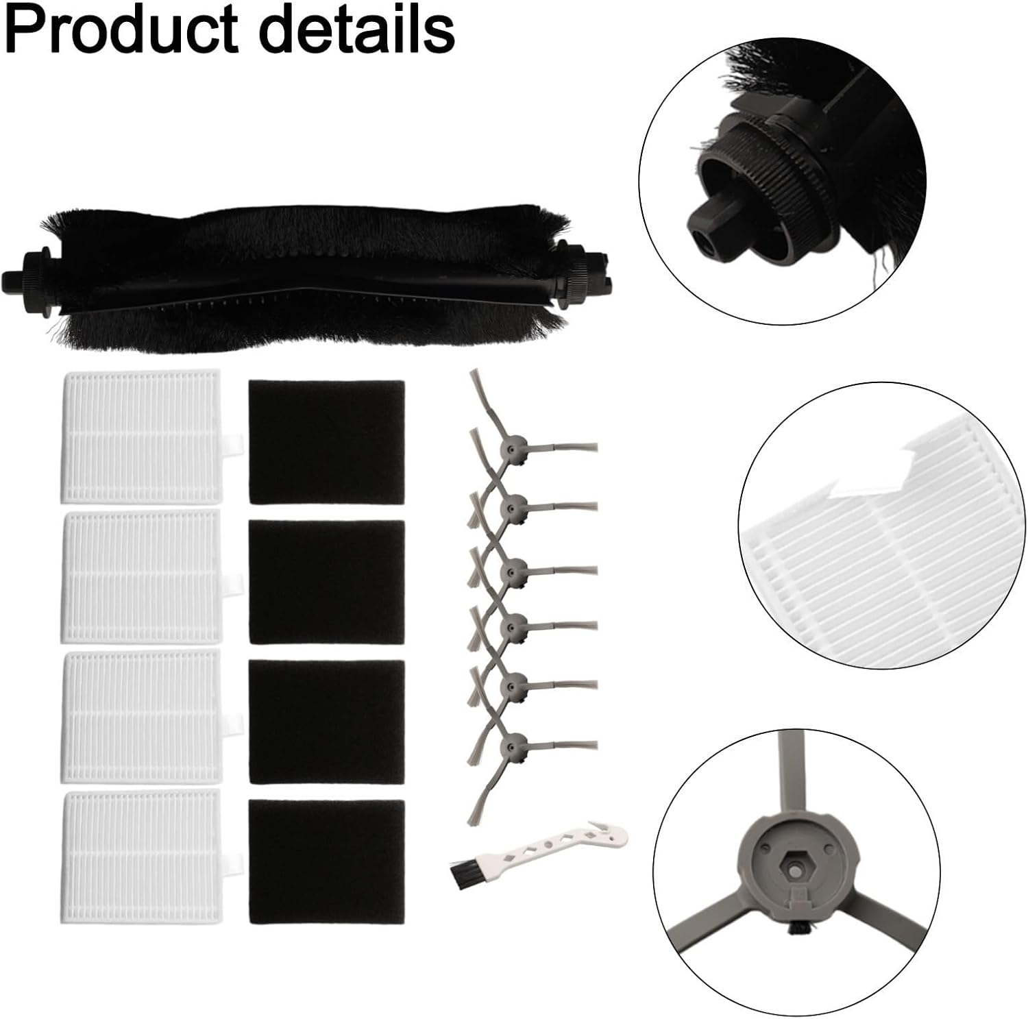 Replacement Parts Kit for L60 L50 Robot Vacuum, 6 Side Brushes 4 Filters 1 Roller Brush, ABS Cleaning Accessories for Efficient Debris Removal, Black and White