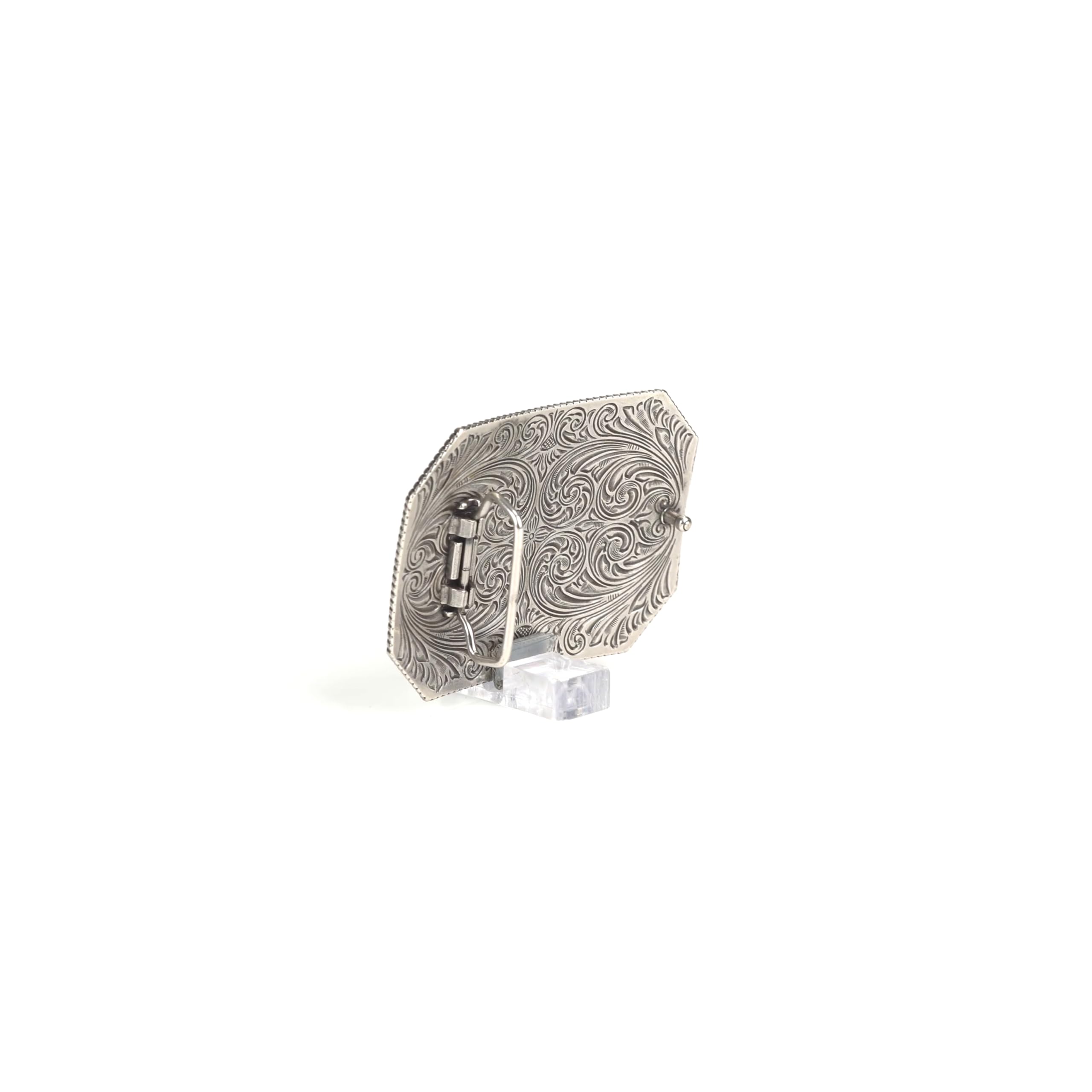 ARIAT Fibbia rettangolare con logo floreale in rilievo | Finitura argento antico, oro e rame, 10,2 x 7,6 cm
