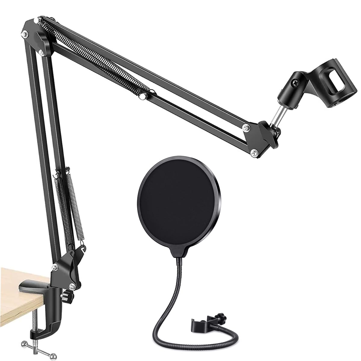 DEVICE OF URBAN INFOTECH Soporte de micrófono con filtro pop, abrazadera de escritorio, soporte de micrófono con doble capa de filtro pop brazo para estudio de micrófono, canto, canto, estudio,