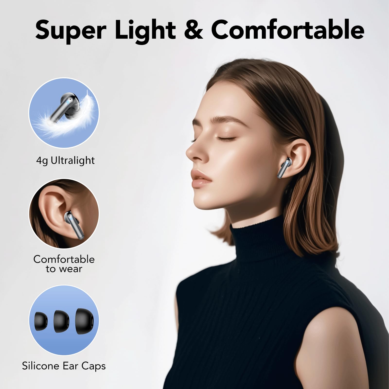 KT1 Cuffie wireless Bluetooth 5.4 in-ear con LED, bassi potenti | HD Mic, 40 ore di riproduzione, IPX7 impermeabili, auricolari sportivi, USB-C, Android iOS, per lavoro e studio