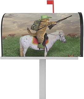 Magnetic Mailbox Covers Standard Size Cute Cartoon Brown Cat on The Back of Horse Outdoor Mail Box Cover 21x18 Inch Mailbox Wrap Polyester Post Letter Box Cover for Garden Home Decoration