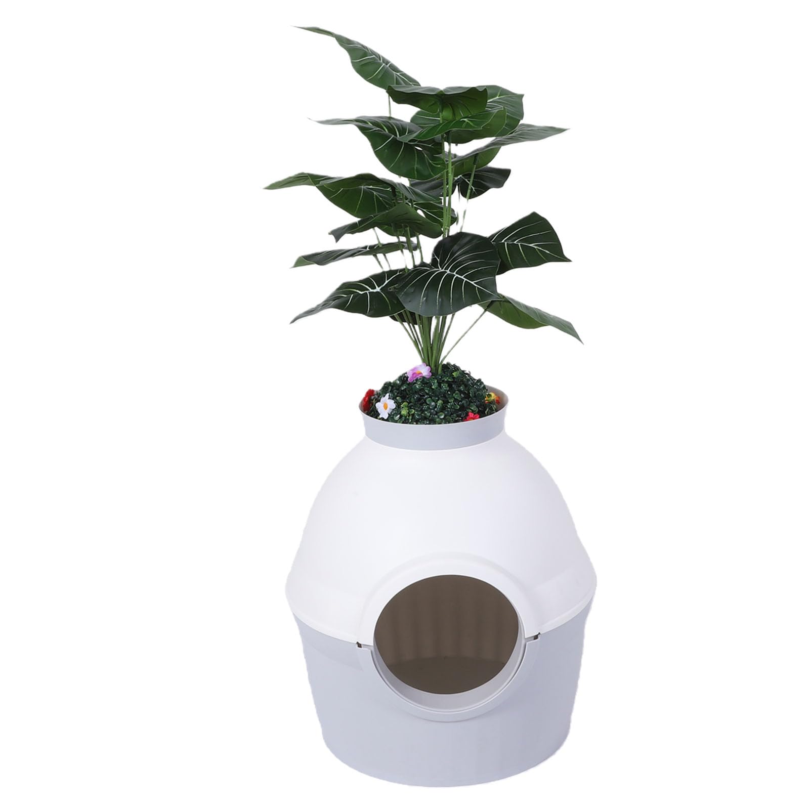 Arenero Oculto para Gatos, Extragrande, a Prueba de Salpicaduras, con Diseño de Planta de Plástico para Decoración del Hogar y privacidad.
